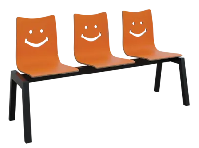 SMILE 3, dřevěná lavice do čekárny, 3-sedák, oranžová, kostra černá